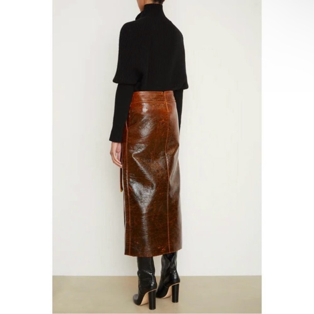 Brandon Maxwell Evelyn Mahogany Brown Maxi Wrap Skirt with Slit - Picture 3 of 12